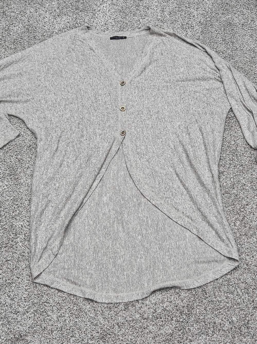 Final Touch Light Heather Gray Button-Front Knit Top